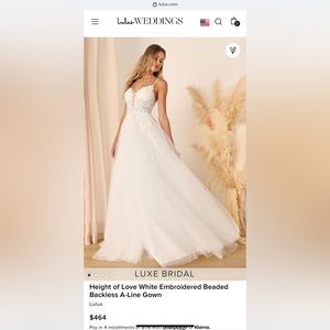 Brand new lulu’s heigh of love white embroidered beaded backless a-line gown